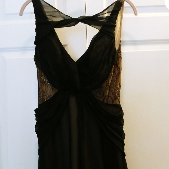 ABS Allen Schwartz Silk & Lace Gown Blk & Nude, Sz 8 torn hem - Picture 2 of 13